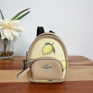 NWT Coach CAP03 Mini‎ Court Backpack Bag Charm With Lemon